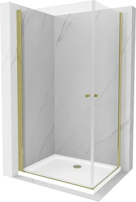 Produktbild von Mexen Pretoria Duo kippbare Duschabtrennung 80 x 70 cm, Transparent, Gold + Duschwanne Flat - 852-080-070-50-02-4010G