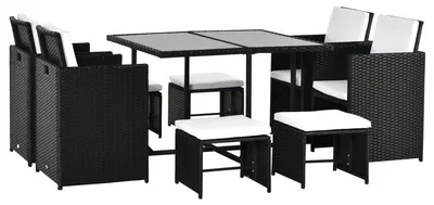 Image de Ensemble de salon de jardin en polyrotin pour 8 personnes, noir