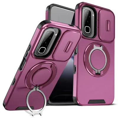 Obrázek produktu pro Dvouvrstvé pouzdro pro Infinix Hot 70 4G, s posuvným krytem fotoaparátu a magnetickým kroužkovým stojánkem Třešňově