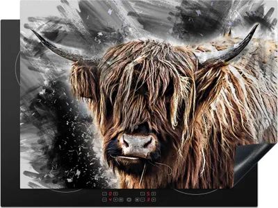 Produktbild von KitchenYeah© Herdabdeckplatte Schottischer Highlander - Tiere - Farbe , 70x52cm, Küche Deko, Glaskeramikkochfeld Herdabdeckung, Abdeckplatte fùr Kochfeld