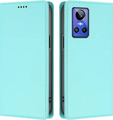 Produktbild von Handyhülle für Realme GT Neo 3, Kunstleder Klapphülle Stoßfeste Magnetische Hülle mit Ständer Türkis