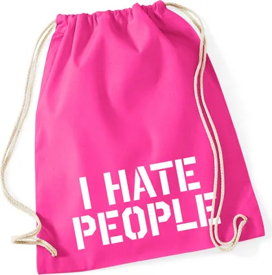 Produktbild von Huuraa Turnbeutel I HATE PEOPLE 12 Liter Fuchsia Baumwolle Rucksack Geschenkidee