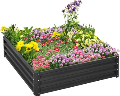 Produktbild von Gartenbeet, Pflanzkasten mit Stahlgehäuse, Grau, 120 x 120 x 30 cm