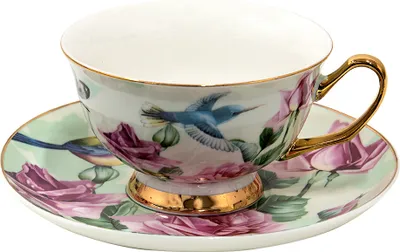 Produktbild von Clayre & Eef Tasse mit Untertasse 200 ml Grün Porzellan Blumen
