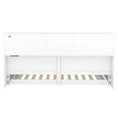 Produktbild von MERAX Daybed 90x200cm mit Ausziehbett 90x190cm und Staufächer Kinderbett Tagesbett mit LED, USB & Steckdose