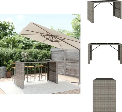 Image de vidaXL Table de bar avec plateau en verre Gris 185x80x110 cm Poly rotin - Tables de jardin