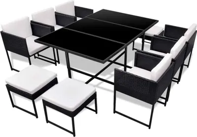 Image de salon de jardin 11 pièces avec coussins Poly rotin noir