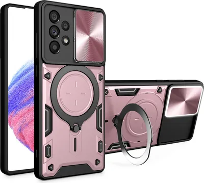 Produktbild von Handyhülle für Samsung Galaxy A33 5G Dual-Layer Stoßfest Rüstung Hülle mit Dia Kameraschutz und Kreisförmig Ring Ständer Roségold