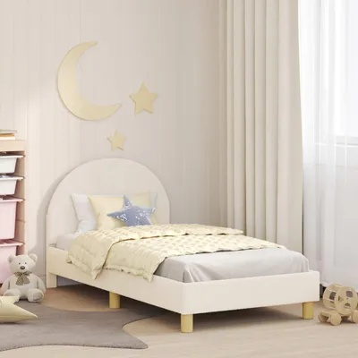 Obrázok produktu pre Maison Exclusive – Rám postele pre deti s opierkou, krémová farba, rozmer 80 x 160 cm, materiál: bouclé