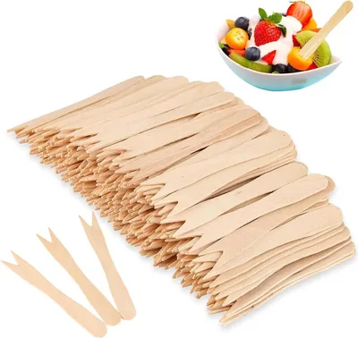 Produktbild von 100 Stück Holz-Pommesgabeln, 85 mm, Einweg-Gabeln für Partys und Picknicks