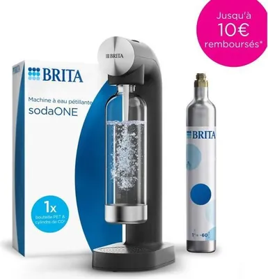 Zdjęcie produktu dla Automat do wody gazowanej BRITA SodaONE Czarny, 1 Butelka 1L, 1 Cylinder CO2
