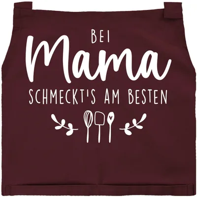 Produktbild von Kochschürze Damen mit Spruch Bei Mama schmeckts am besten Küchenschürze Geschenk Mutter Baumwolle SpecialMe® bordeauxrot unisize