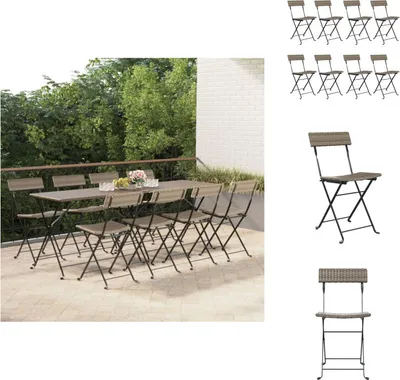 Productafbeelding van vidaXL Bistrostoelen, 8 stuks, inklapbaar, grijs, polyrotan en staal - Tuinstoelen