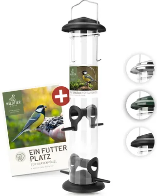 Immagine prodotto di colonna di alimentazione Wildtier Liebe Körner, mangiatoia per uccelli 38 cm, nera - in metallo antiruggine I Stazione di alimentazione per uccelli, colonna di alimentazione per uccelli, silo di alimentazione per uccelli selvatici I Alimentazione per uccelli per tutto l'anno