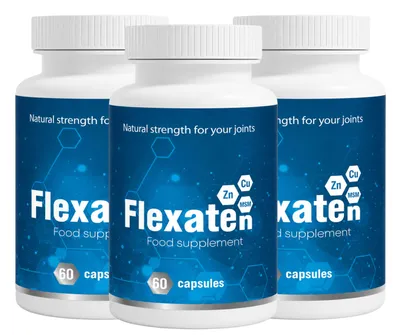 Produktbild von Flexaten Nahrungsergänzungsmittel – SET 3x60 Kapseln – mit Zink, Natriumhyaluronat, Stängel-Extrakt, Bambus – Für Erwachsene.