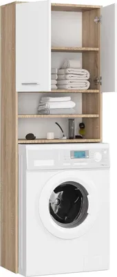 Image de BDW Armoire pour machine à laver 180x64x30 cm, Armoire haute de salle de bains, Chêne Sonoma / Blanc