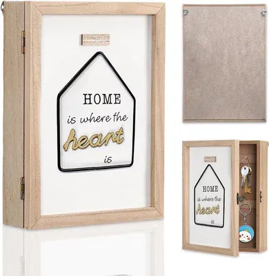 Immagine prodotto di Portaoggetti in legno - Portaoggetti da parete con 6 ganci - colore naturale - 27 x 20 x 6 cm