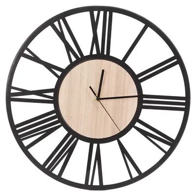 Wanduhr 40 cm, stille römische Ziffern, Metallskelett, schwarz