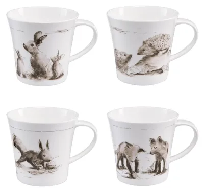 Produktbild von 4er Set Peter Schnellhardt Becher, Tassen Waldtiere für 350ml Porzellan Goebel