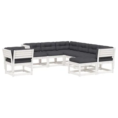 Produktbild von 8-tlg. Garten-Lounge-Set mit Kissen Weiß Massivholz Kiefer