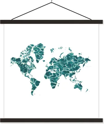 Produktbild von MuchoWow® Textilposter Weltkarte - Meer - Weiß 60x60 cm mit schwarzem Rahmen - Posteraufhänger