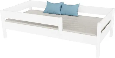 Imagen del producto de Cuna de 80x180 cm, color blanco, con barandilla de protección y somier de láminas