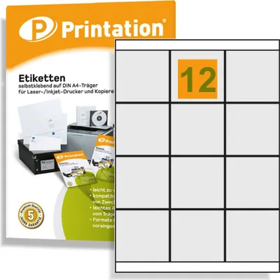 Printation Universal Etiketten 70 x 67,5 mm selbstklebend 1200 Klebeetiketten weiß auf 100 DIN A4 Bogen 3x4 70x67,5 - 4279 3661