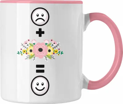 Produktbild von Trendation - Floristin Tasse Geschenk für Blumen Liebhaber Verkäuferin Lustige Geschenkidee :( + Blumen = :) Geburtstag (Rosa)