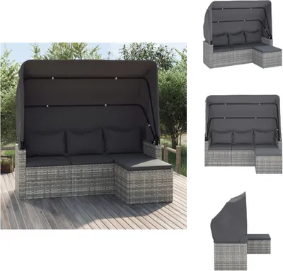 Produktbild von vidaXL 3-Sitzer-Gartensofa mit Dach und Fußhocker Grau Poly Rattan -  Gartensofas