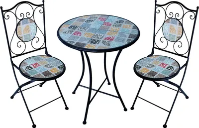 Immagine prodotto di Milani Home - Set due sedie pieghevoli e tavolo rotondo con decori cm 60 Ø x 75 h - Azzurro
