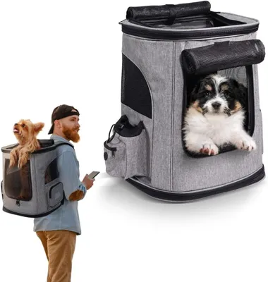 Immagine prodotto di Zaino per animali domestici - Borsa per trasportare animali - Viaggi confortevoli - Design pieghevole - 30x25x40 cm - Grigio