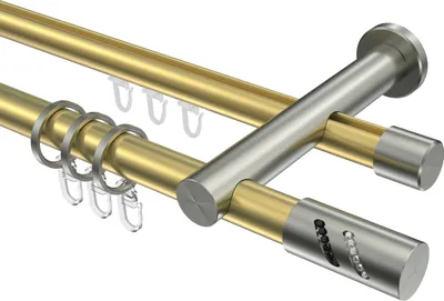 Produktbild von Interdeco Rundrohr-Innenlaufstange / Gardinenstange (Kombination) Messing-Optik / Edelstahl-Optik, Typ Platon Zoena (Glitzerzylinder), 20 mm Ø 2-läufig, 120 cm