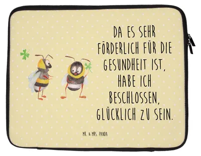 Produktbild von Mr. & Mrs. Panda Laptophülle Hummeln Kleeblatt 33 x 42 cm - Gelb Pastell - Geschenk, Laptoptasche, Spruch Positiv, Laptop Sleeve, Fröhlich, glücklich Werden, Schutzhülle