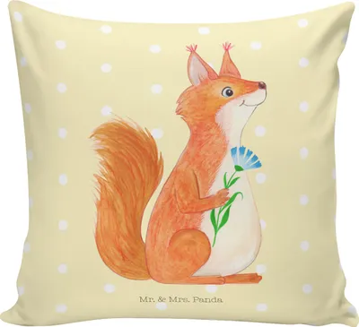 Produktbild von Mr. & Mrs. Panda Sofa Kissen Eichhörnchen Blume - Gelb Pastell - Geschenk, Motivation Sprüche, glücklich Spruch, 40x40, Eichhorn, Spaß, für, Deko, Positiv, Zierkissen