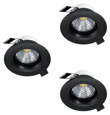Immagine prodotto di EGLO Set di 3 faretti da incasso Saliceto, con dimmer, faretti a soffitto rotondi in alluminio nero, luce bianco caldo, diametro 8,8 cm