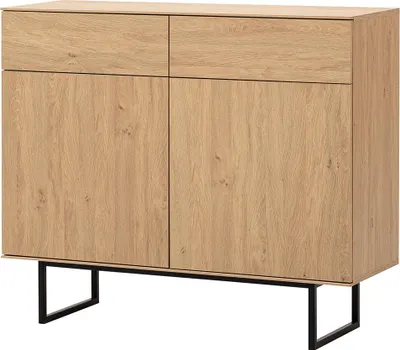 Produktbild von Wohnzimmer-Kommode mit 115 cm Breite in Eiche, 2 Türen, 2 Schubladen, Metallgestell - KASOL-61