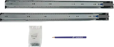 Immagine prodotto di Guide per cassetti da 650 mm con chiusura ammortizzata e scorrimento a sfere - Estrazione totale con ammortizzatore integrato, foratura 32 - 1 paio