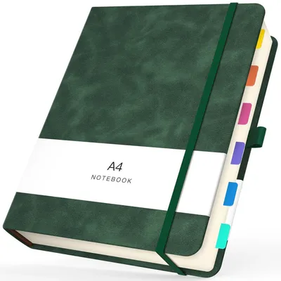 Image de Cahier A4, format ligné, couverture rigide en cuirPolyuréthanevert foncé, 360 pages, papier 100 g/m²