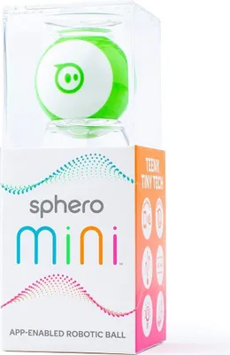 A Sphero Mini robotic ball is displayed in its retail packaging.