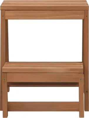 A wooden step stool shown from the front against a white background.