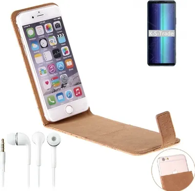 Produktbild von K-S-Trade Schutzhülle mit Kopfhörer kompatibel mit Sony Xperia 8 Lite Handyhülle Cover Kork Tasche Flipstyle Case