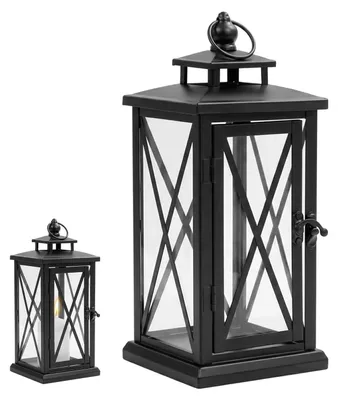 Metall-Laterne, schwarz, 24 cm, hängend & stehend, Windlicht