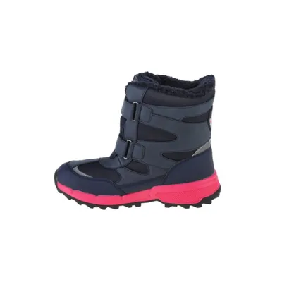 A single navy and pink winter boot for children is shown against a white background.