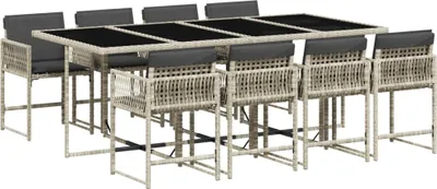 Image de vidaXL Salon de jardin 9 pièces avec coussins gris clair Poly rotin
