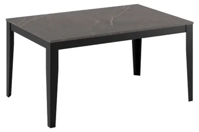 Productafbeelding van Grote uitschuifbare tafel, met een antracietkleurige marmerlook melamineplaat, een zwart metalen frame, afmetingen 156/316 x 90 x 76 cm – Moderne eettafel