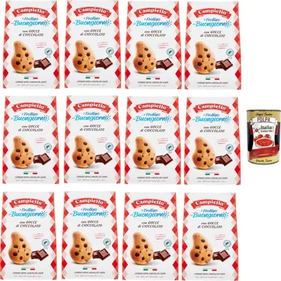 Produktbild von Campiello Il Frollino del Buongiorno con gocce di cioccolato Shortbread mit Schokoladenstückchen. biscuits cookies 100% Italienische Kekse 12x 350g + Italian Gourmet polpa 400g