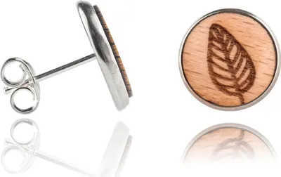 Produktbild von Holzohrstecker Edelstahl mit Blatt in Buchenholz