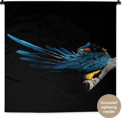 Produktbild von MuchoWow® Wandteppich Wandbehang Vogel - Federn - Zweig - Schwarz 90x90 cm Tapisserie Dekoration Wandtuch - Wandaufhänger