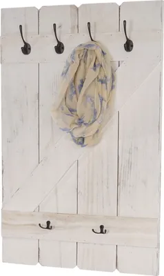 Produktbild von Wieszak ścienny HWC-D13, wieszak na płaszcze, panel wieszakowy, 6 haczyków 91x60cm ~ biały shabby