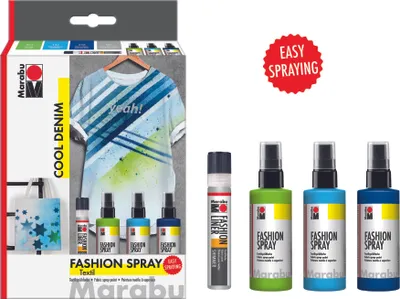 Produktbild von Marabu 1719000000084 - Fashion Spray, Cool Denim, Textilsprühfarbe auf Wasserbasis, für helle Textilien, einfache Fixierung, waschbeständig bis 40°C,